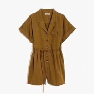 Madewell Belted Safari Romper Olive Green Pockets Short Sleeve Size Extra Small